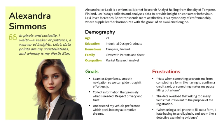 User Persona of Alexandra Simmons